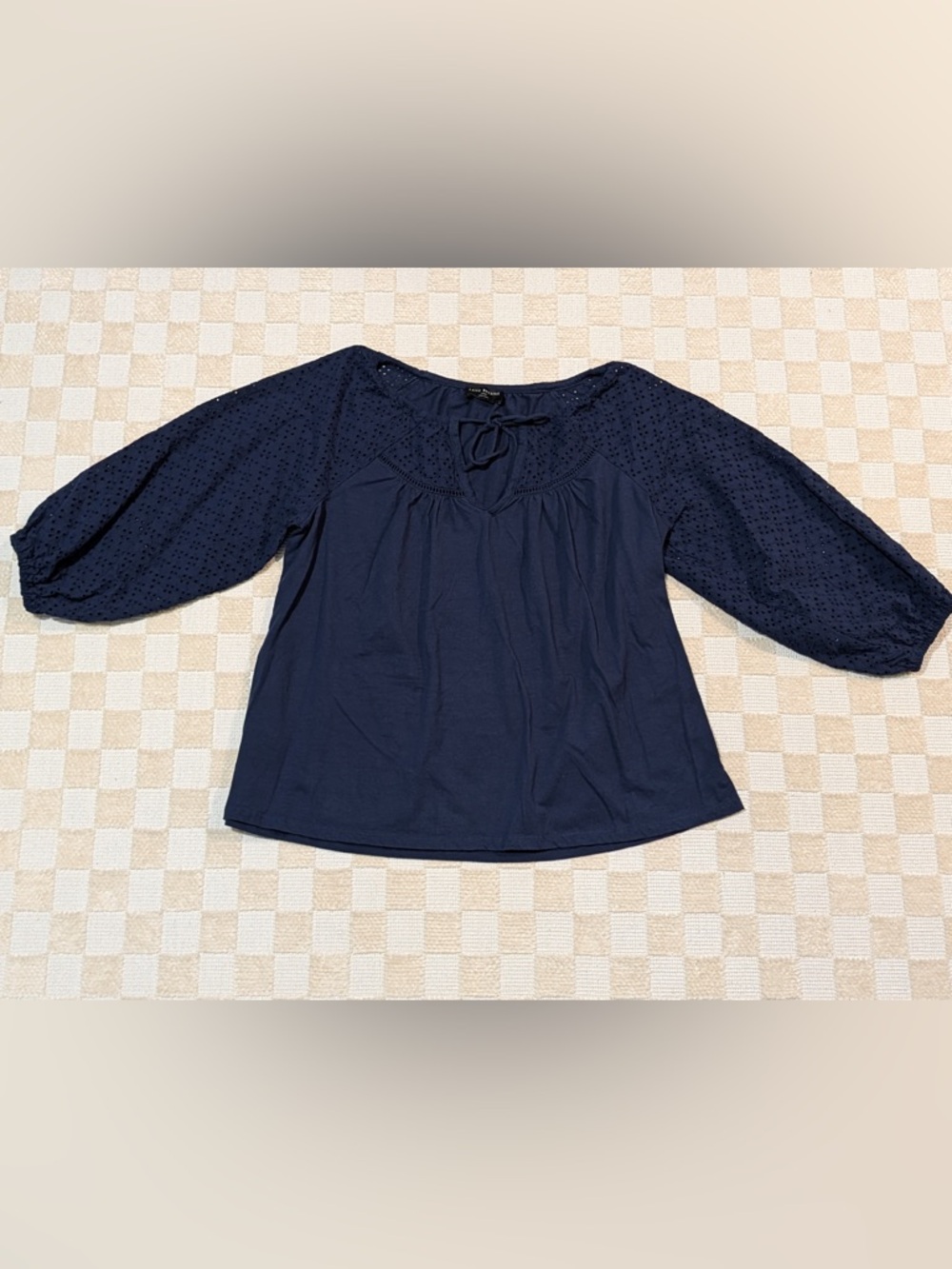 Lane Bryant Women’s Navy Eyelet Sleeve Peasant Top Size 14/16